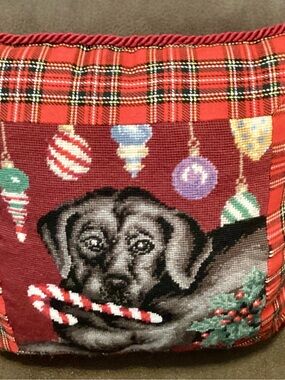 Festive Needlepoint Handstiched Pillow 12”X 12”